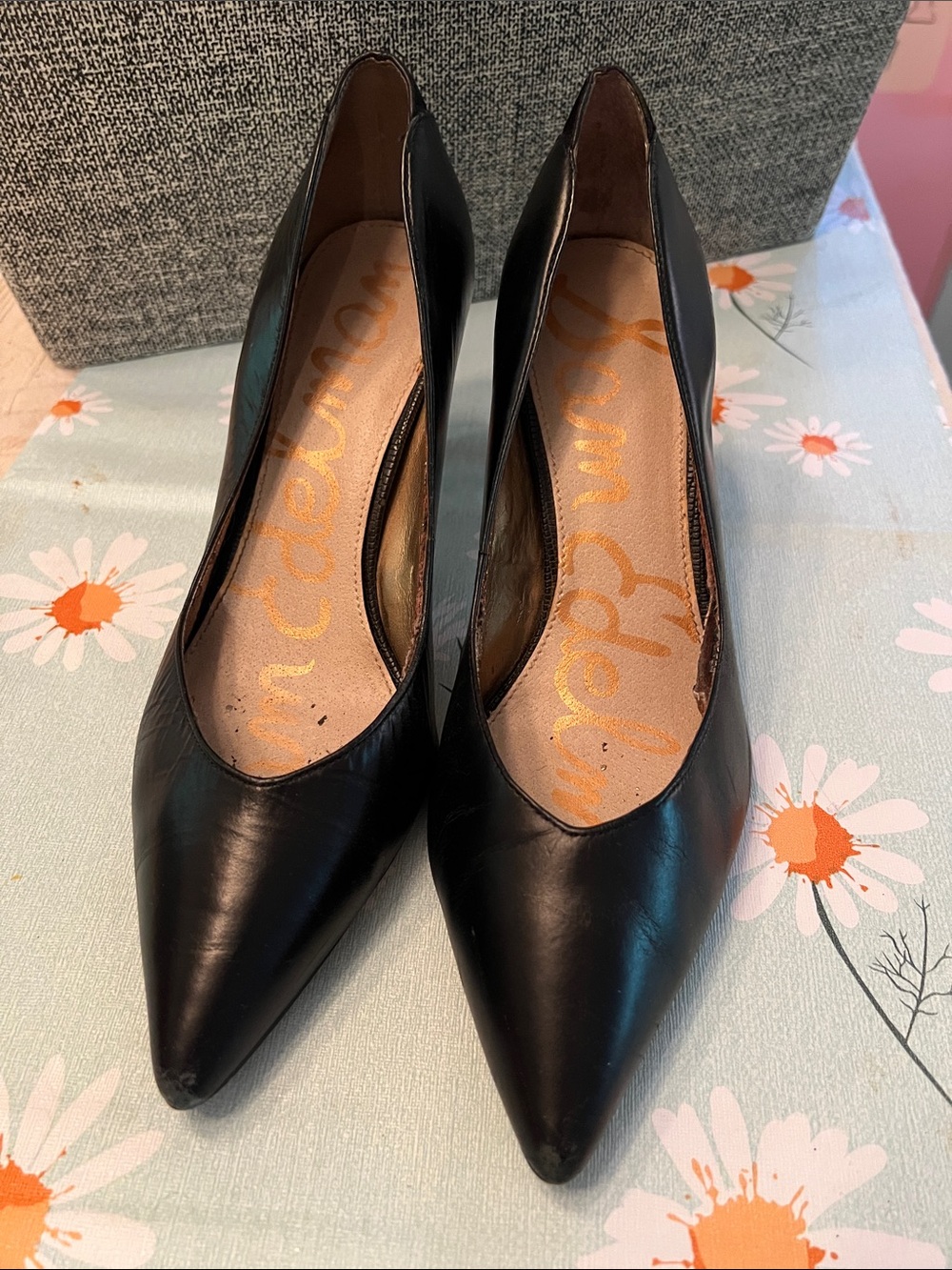 Sam Edelman Black Pointed-Toe Leather Pumps